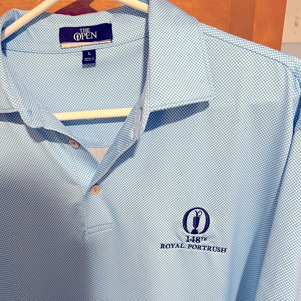 The Open 148th Royal Portrush men’s bright blue golf polo, size L